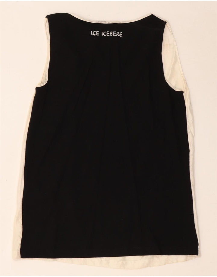 ICEBERG Womens Graphic Blouse Top UK 8 Small Off White Colourblock