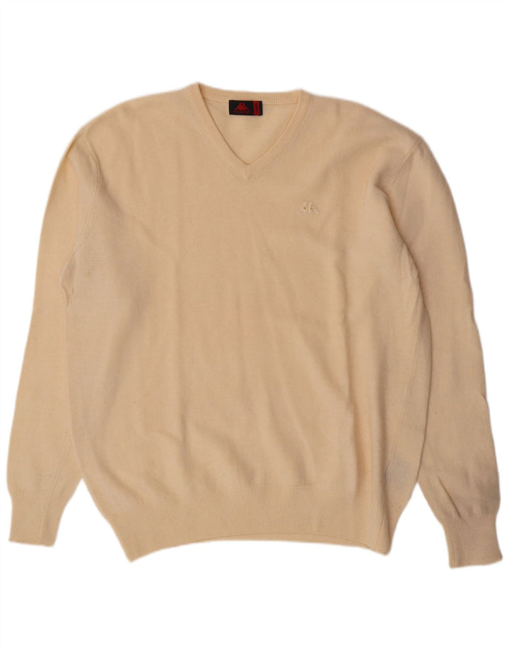 Kappa Mens V-Neck Jumper Sweater XL Off White Lambswool