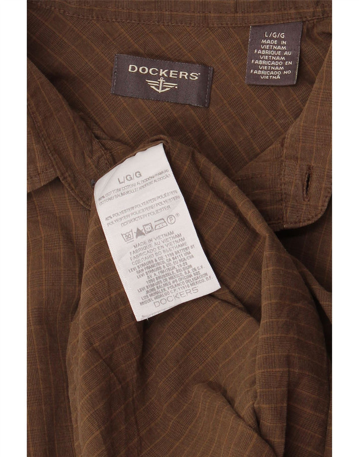 Dockers Mens Shirt Large Brown Check Cotton