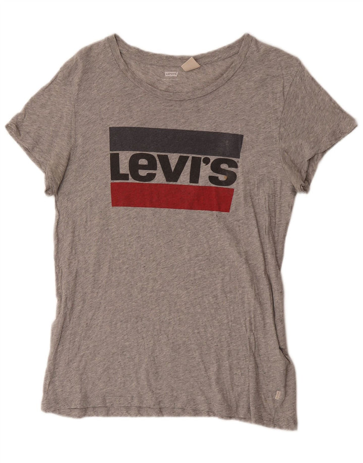Levi's Womens Graphic T-Shirt Top UK 12 Medium Grey Flecked Cotton