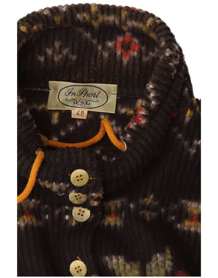 Vintage Womens Button Neck Jumper Sweater IT 48 XL Black Floral Polyester