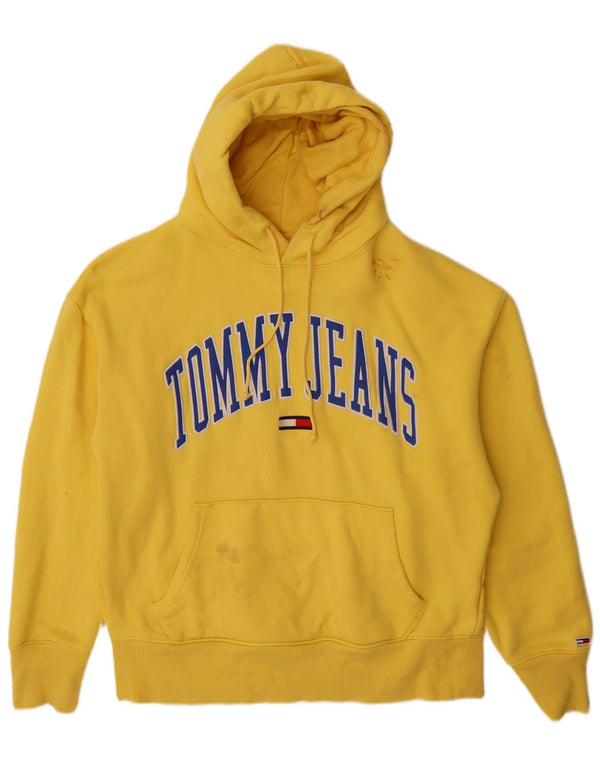 TOMMY HILFIGER Mens Graphic Hoodie Jumper Large Yellow Cotton