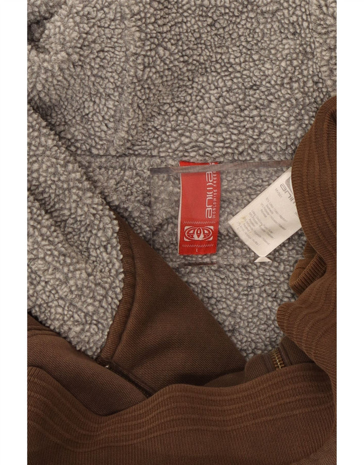 ANIMAL Mens Graphic Zip Hoodie Sweater Large Brown Cotton