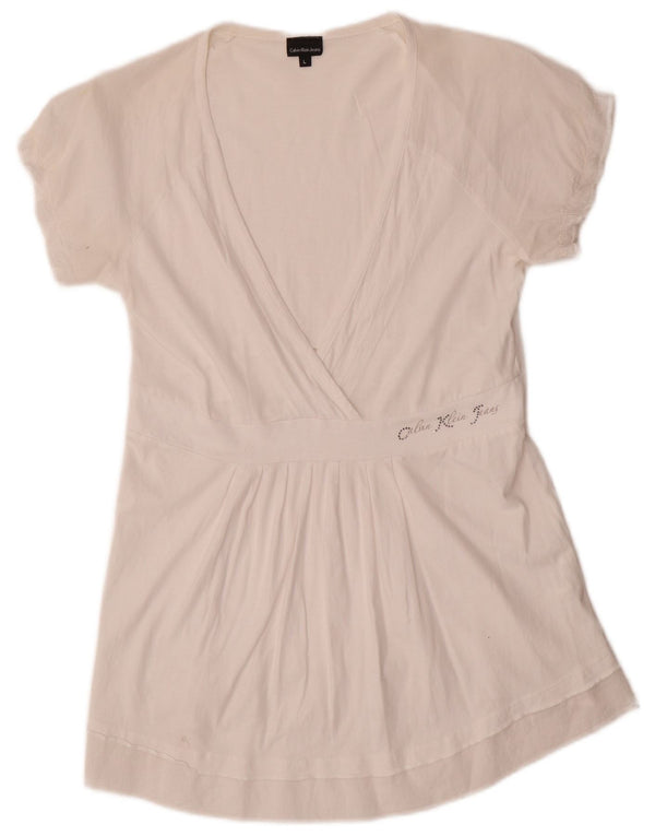 Calvin Klein Jeans Womens Blouse Top UK 14 Large White Cotton
