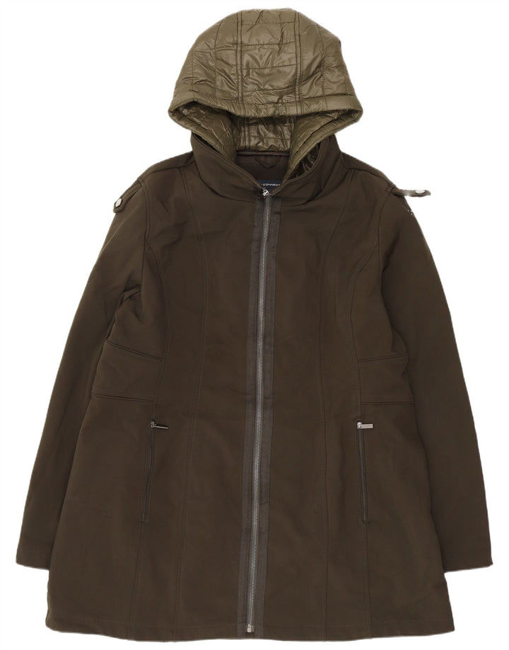 French Connection Womens Hooded Military Overcoat UK 18 XL Khaki Polyester
