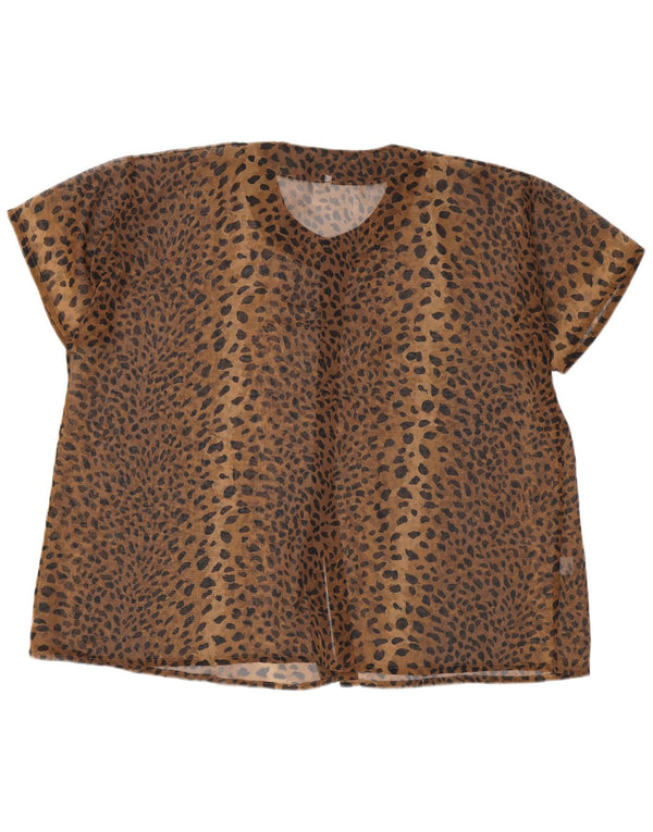 Vintage Womens Oversized Shirt Blouse UK 10 Small Brown Animal Print
