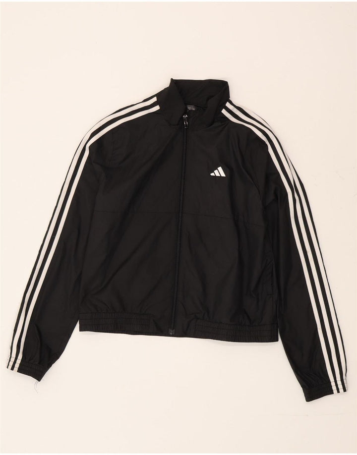 Adidas Girls Tracksuit Top Jacket 14-15 Years Black Polyester