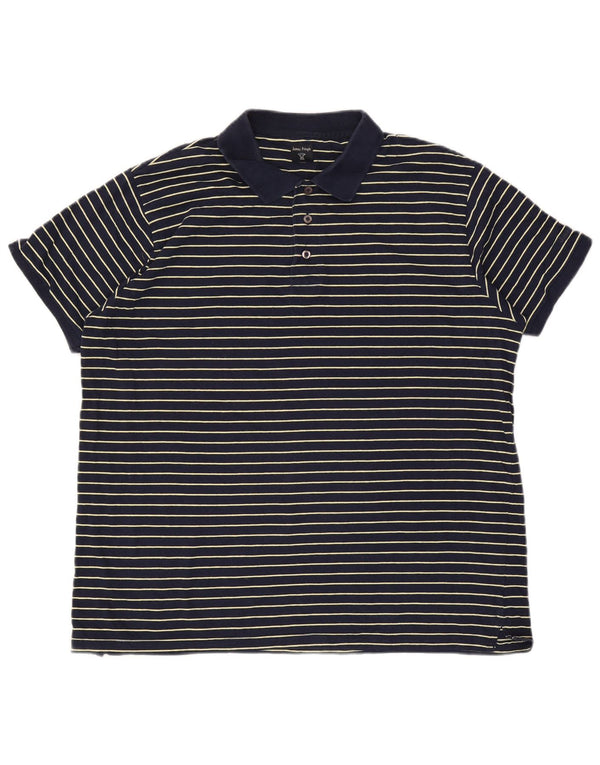 James Pringle Mens Polo Shirt Large Navy Blue Striped Cotton