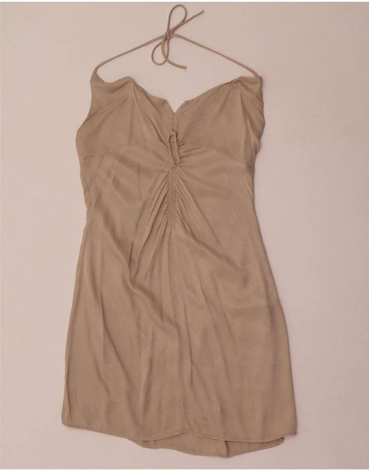 Zara Womens Halter Dress UK 12 Medium Beige Viscose