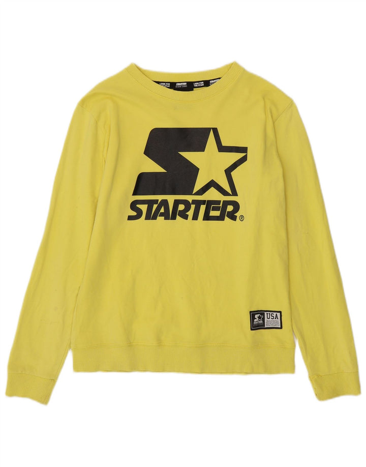 STARTER Womens Graphic Sweatshirt Jumper UK 8 Small Yellow Cotton