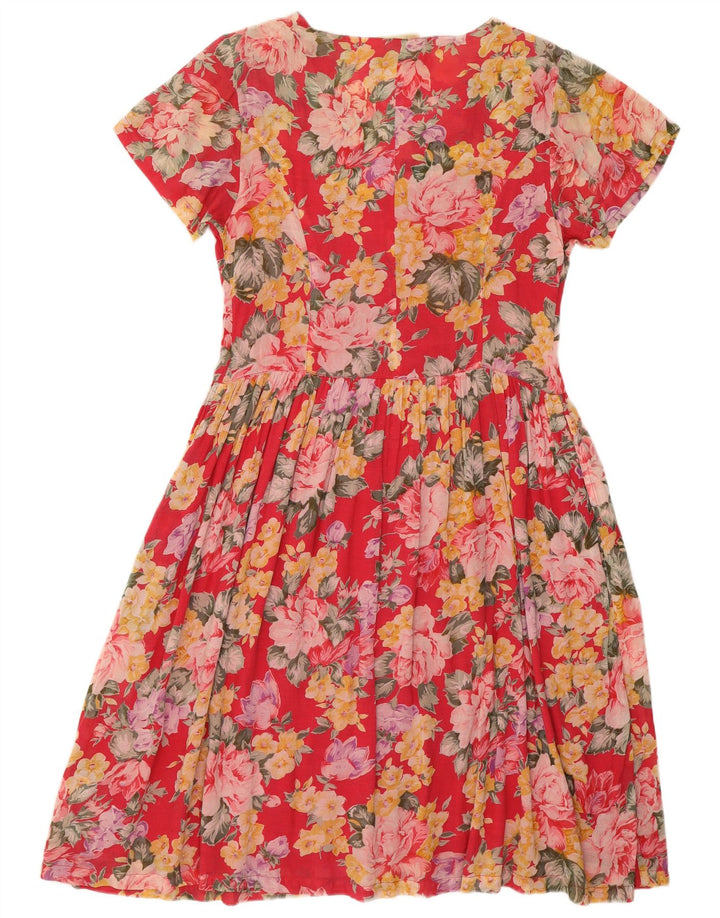 EXPRESS Womens Short Sleeves Shirt Dress UK 14 Large Red Floral Viscose