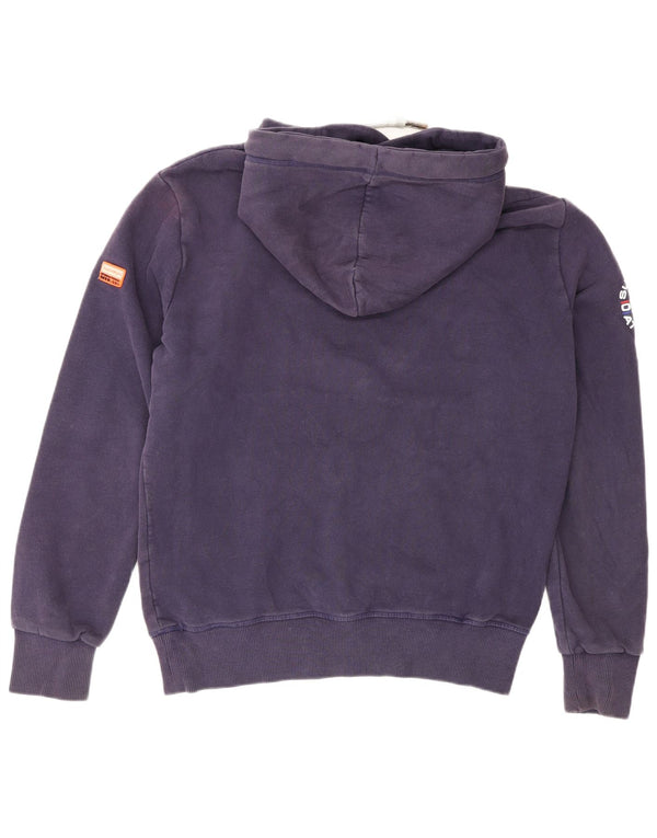 Superdry Mens Graphic Hoodie Jumper Large Navy Blue Colourblock Cotton