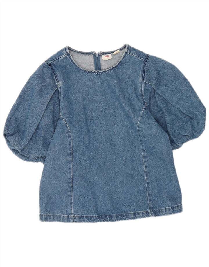 Levi's Womens Denim Blouse Top UK 10 Small Blue Cotton
