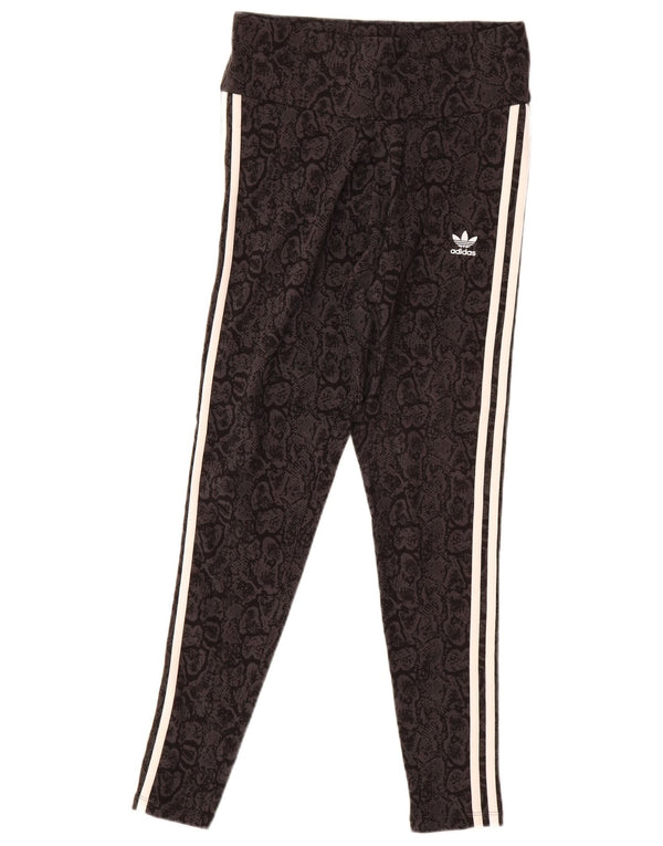 Adidas Womens Leggings UK 12/14 Medium Black Animal Print Cotton