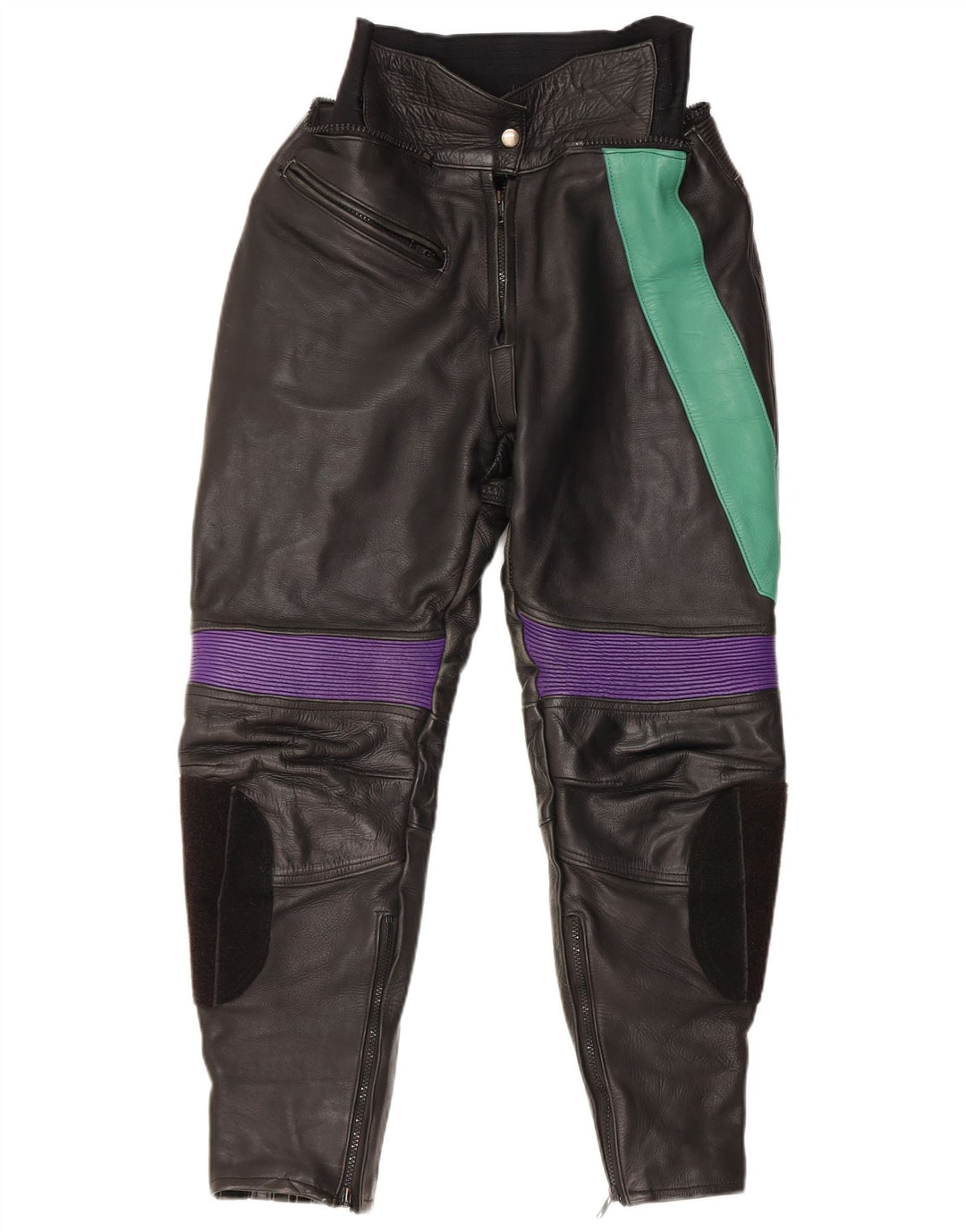 VINTAGE Womens Trousers EU 38 Medium W28 L27 Black Colourblock Leather
