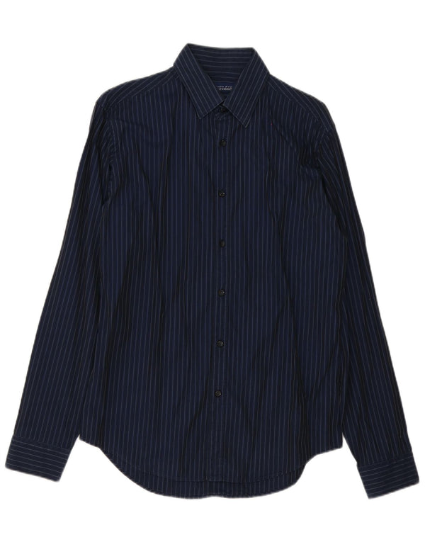 Zara Mens Shirt Medium Navy Blue Pinstripe Cotton