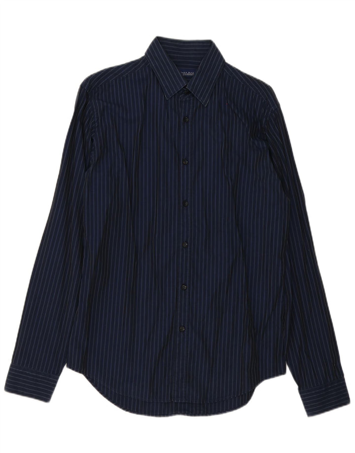 Zara Mens Shirt Medium Navy Blue Pinstripe Cotton