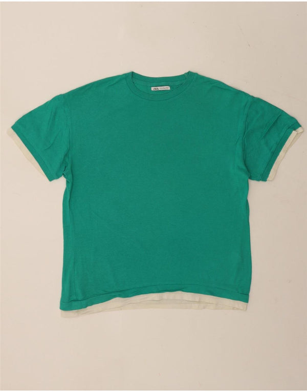 Zara Mens T-Shirt Top Small Green Colourblock Cotton