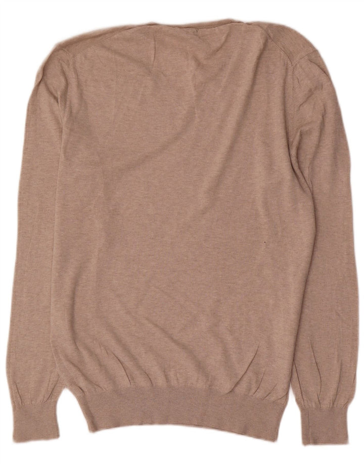 Massimo Dutti Mens V-Neck Jumper Sweater Large Beige Cotton