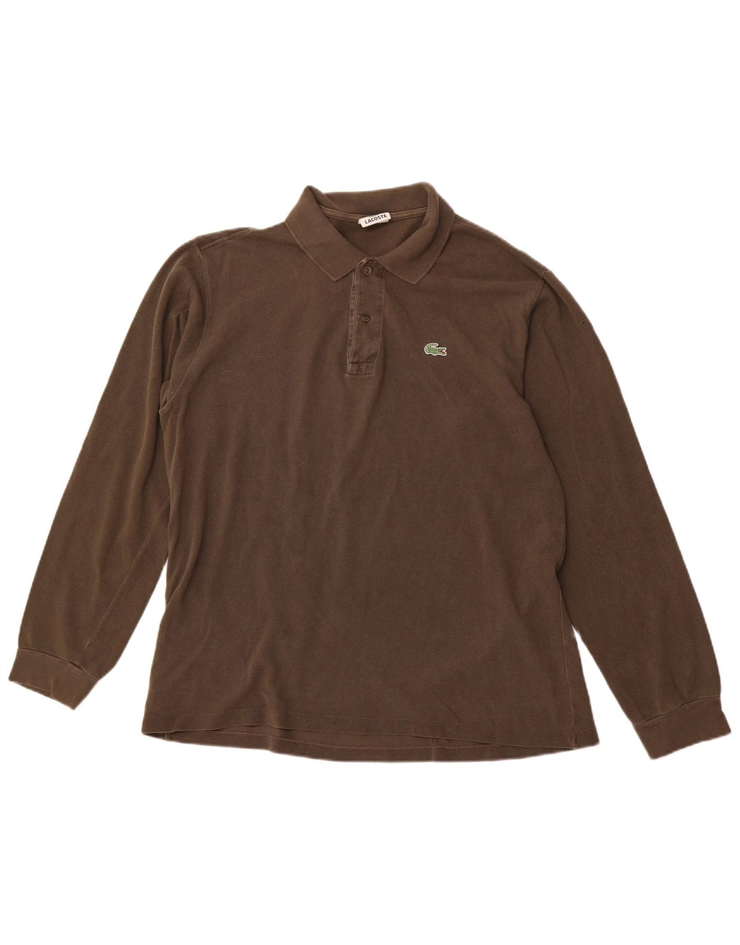 LACOSTE Mens Long Sleeve Polo Shirt Size 5 Large Brown Cotton