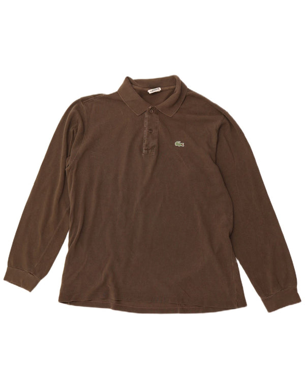 LACOSTE Mens Long Sleeve Polo Shirt Size 5 Large Brown Cotton