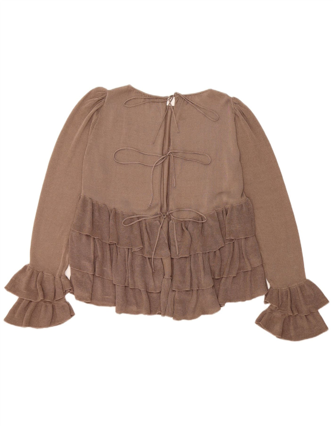 Zara Womens Oversized Long Sleeve Blouse Top UK 10 Small Brown Colourblock