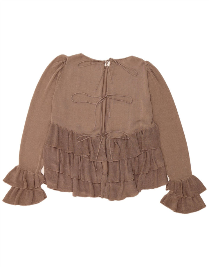 Zara Womens Oversized Long Sleeve Blouse Top UK 10 Small Brown Colourblock