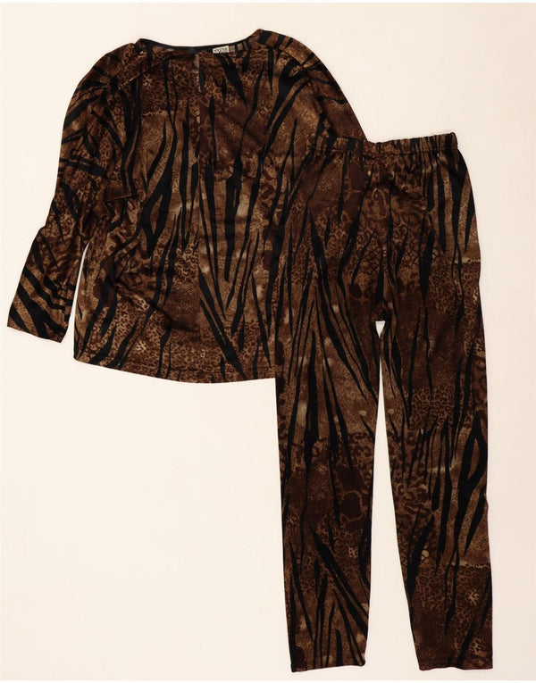 VINTAGE Womens Velvet 2 Piece Set UK 16 Large W34 L27 Brown Animal Print