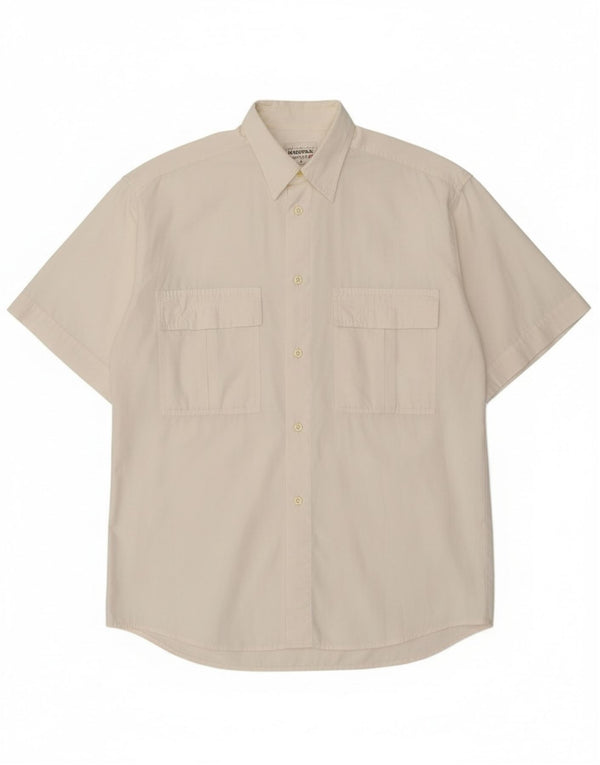 Stefanel Mens Short Sleeve Shirt Medium Off White Cotton