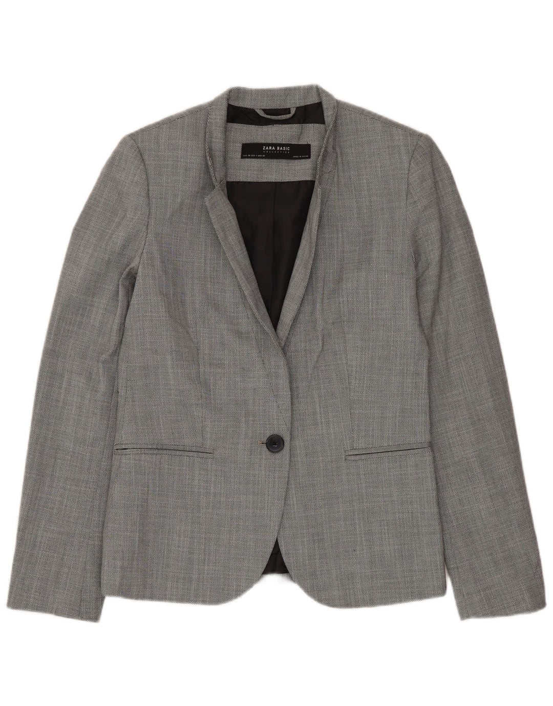 ZARA Womens 1 Button Blazer Jacket EU 36 XS Grey Polyester