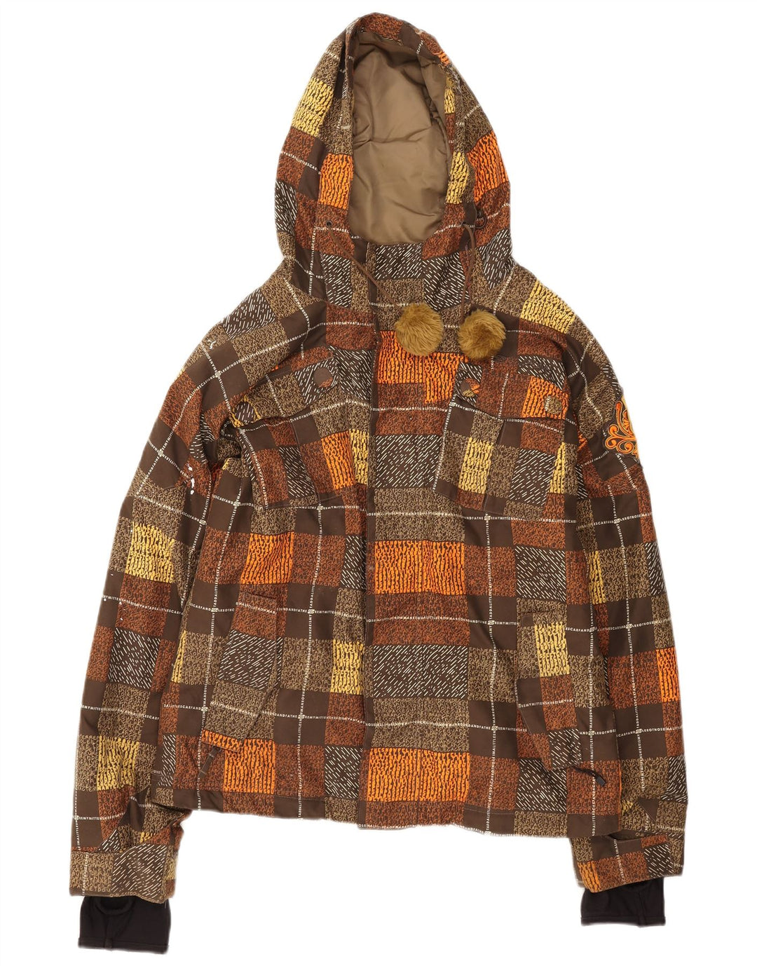 Billabong Womens Hooded Windbreaker Jacket Size 3 Small Brown Check