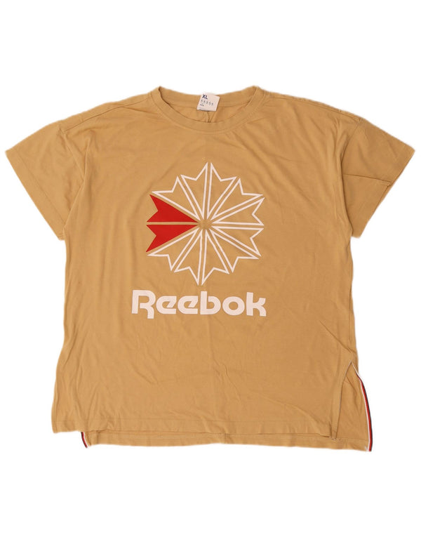 Reebok Womens Graphic T-Shirt Top UK 20/22 XL Beige Cotton