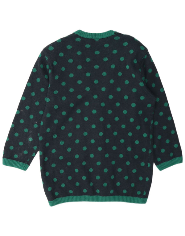 Vintage Womens Cardigan Sweater UK 14 Medium Navy Blue Polka Dot Wool