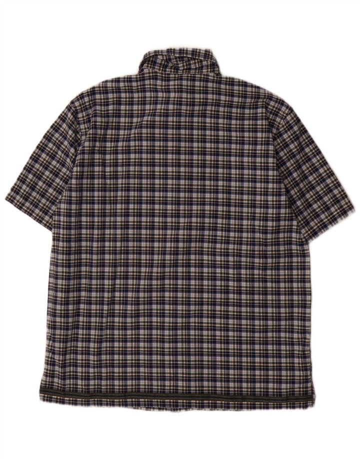 BENETTON Boys Short Sleeve Shirt 11-12 Years XL Navy Blue Check Cotton