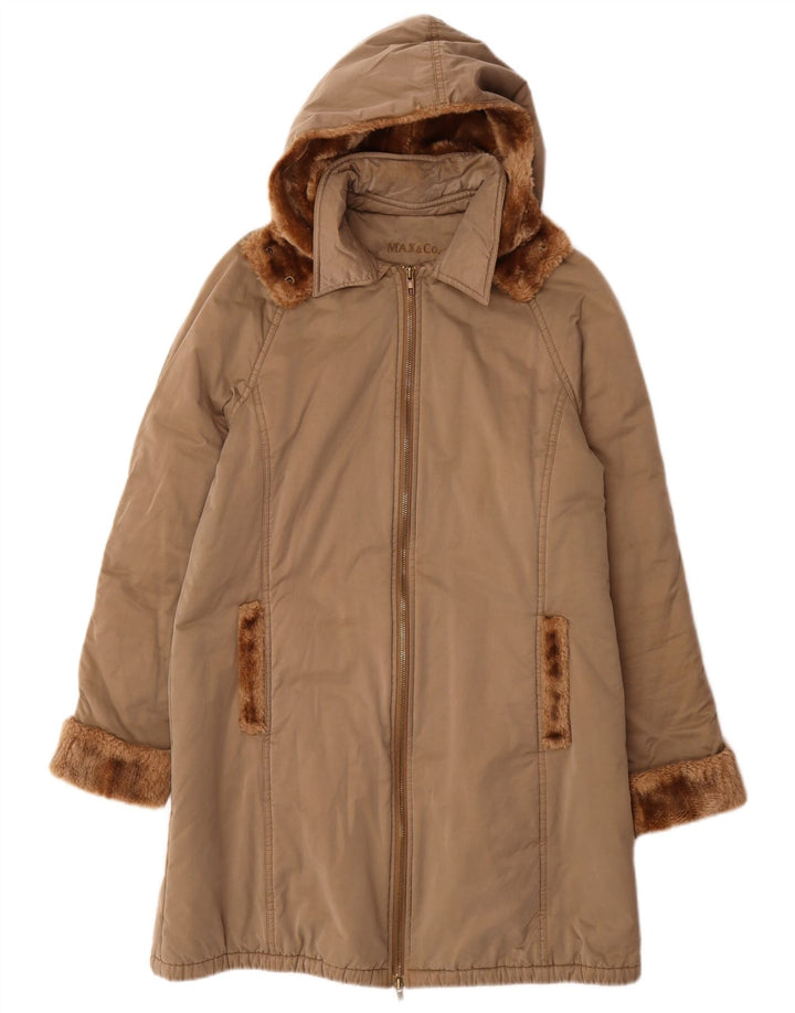 Max & Co. Womens Hooded Padded Coat UK 12 Medium Brown Cotton