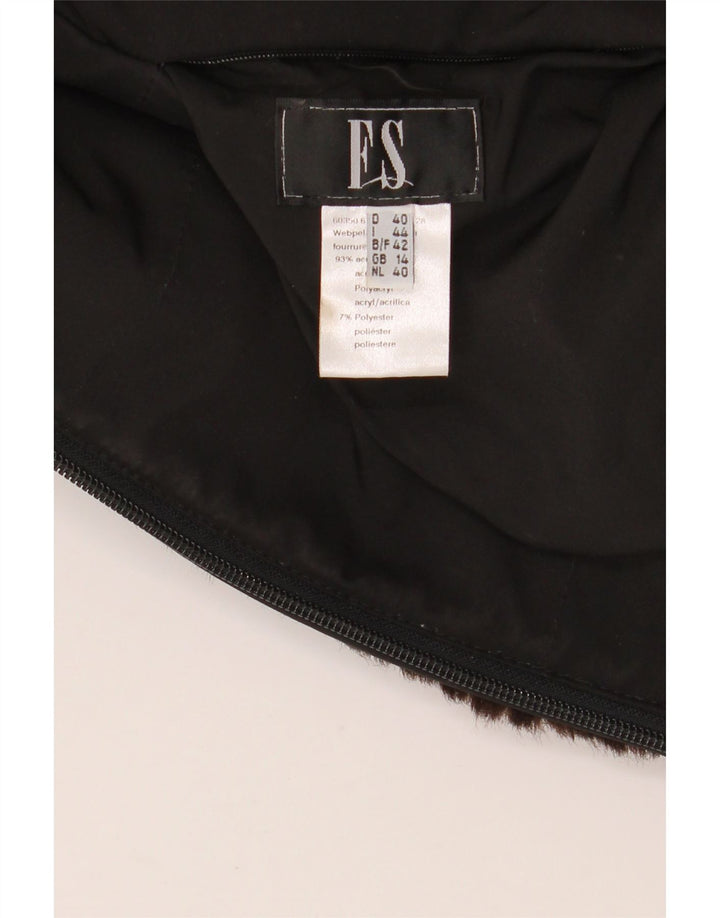 VINTAGE Womens Faux Fur Gilet UK 14 Medium Brown Acrylic