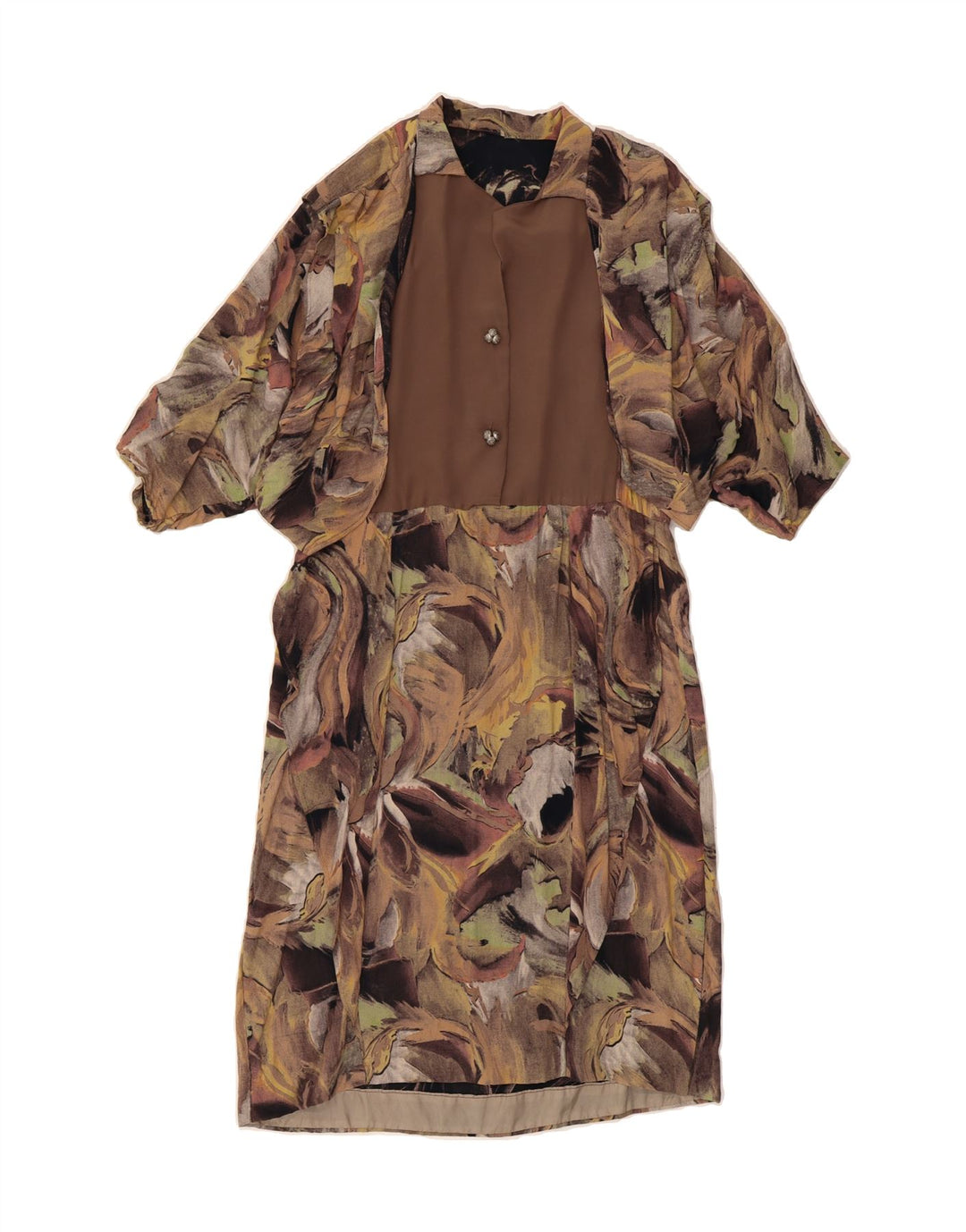VINTAGE Womens Abstract Pattern A-Line Dress UK 14 Large Brown Vintage Vintage and Second-Hand Vintage from Messina Hembry 