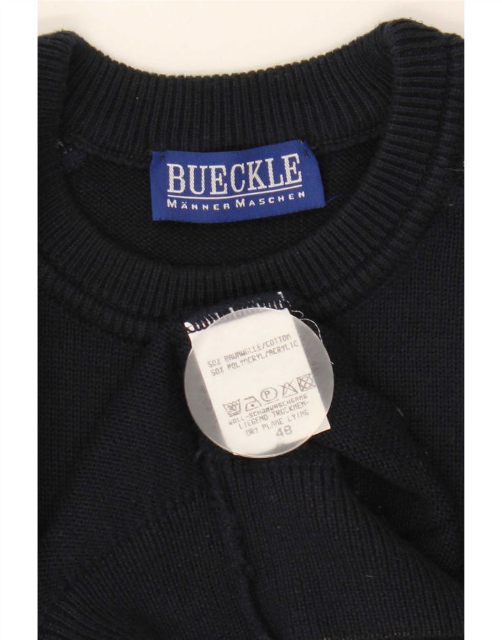 Bueckle Mens Crew Neck Jumper Sweater IT 48 Medium Navy Blue Geometric