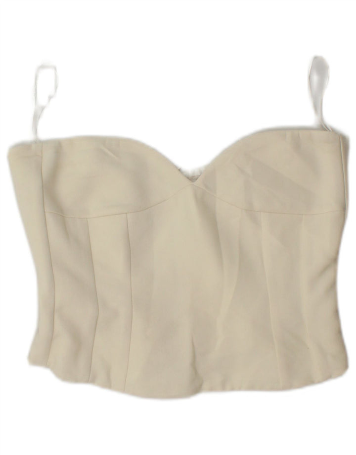 Zara Womens Crop Strapless Corset Top UK 12 Medium Off White Polyester