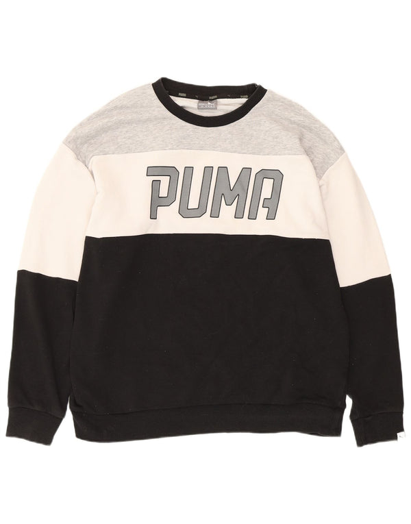 PUMA Womens Graphic Sweatshirt Jumper UK 14 Large  Black Colourblock