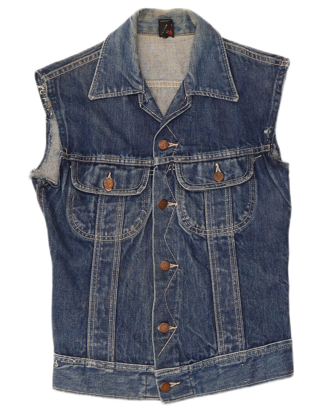 Vintage Womens Denim Gilet UK 8 Small Blue Cotton