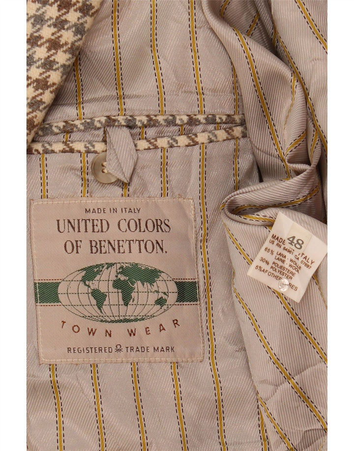 Benetton Mens 2 Button Blazer Jacket IT 48 Medium Beige Houndstooth Wool