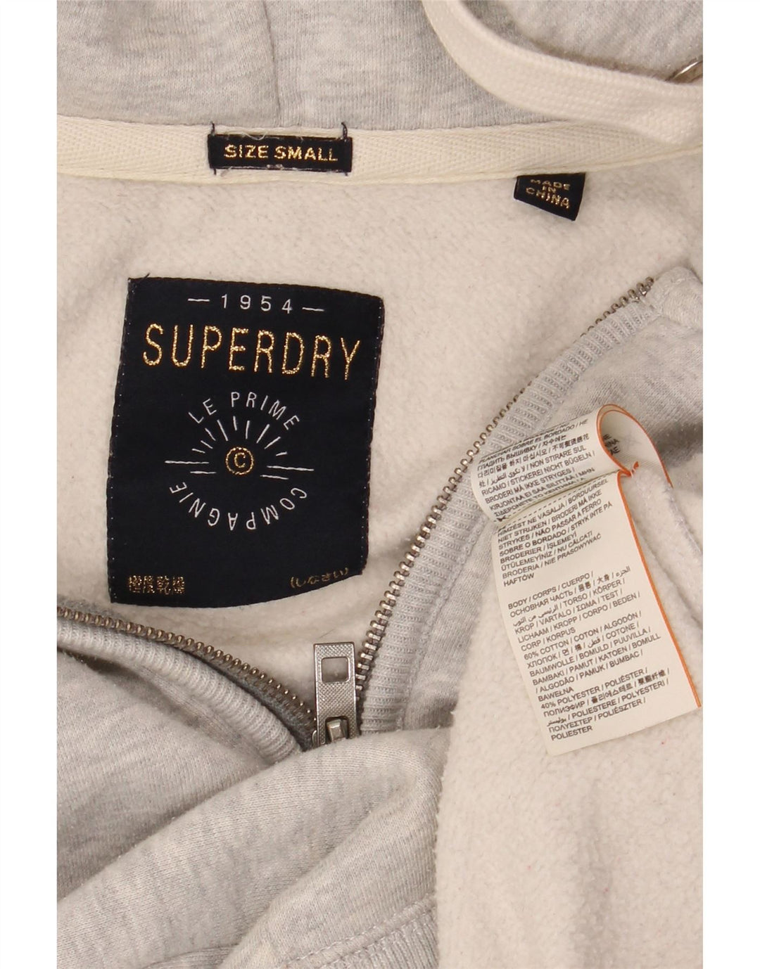 SUPERDRY Mens Graphic Zip Hoodie Sweater Small Grey Flecked Cotton