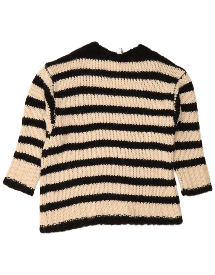 ZARA Womens Oversized V-Neck Jumper Sweater UK 14 Medium Black Striped