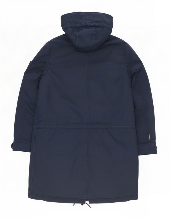 Superdry Womens Hooded Parka Jacket UK 8 Small Navy Blue Cotton