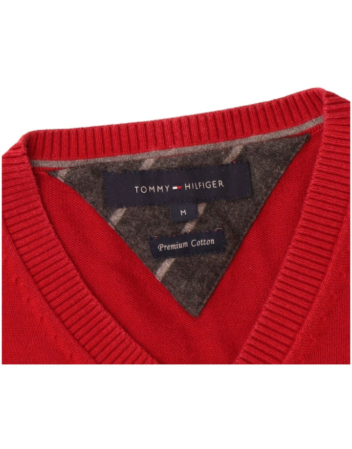 TOMMY HILFIGER Mens V-Neck Jumper Sweater Medium Red Cotton