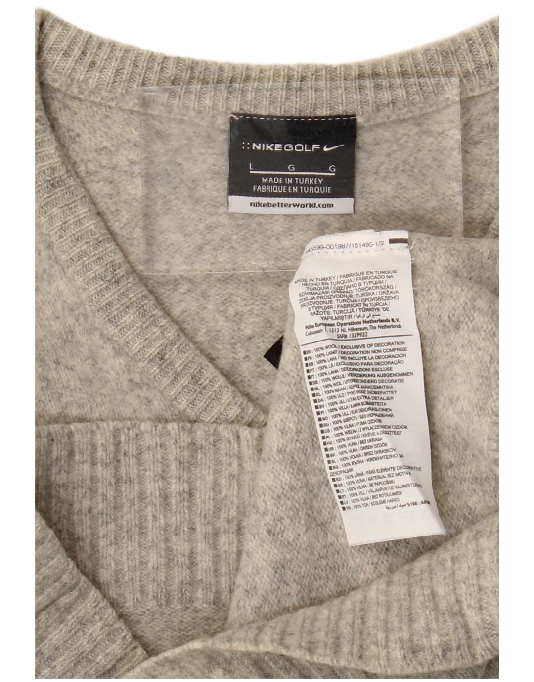 Nike Womens V-Neck Jumper Sweater UK 14 Large Grey Flecked Wool