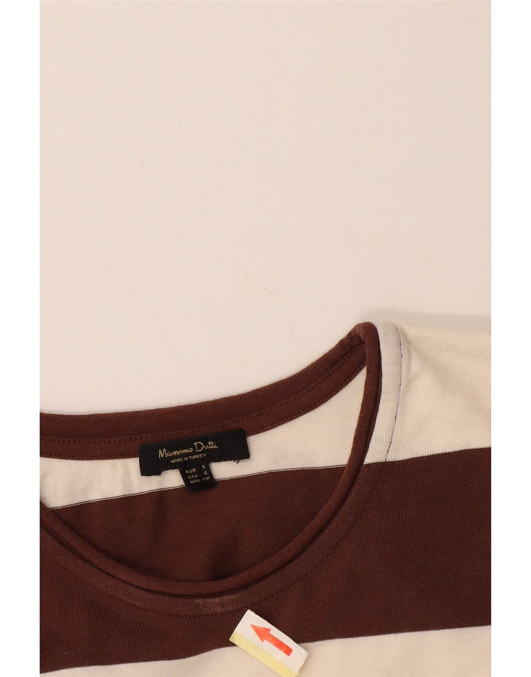 Massimo Dutti Mens Top Long Sleeve Small Brown Striped Cotton