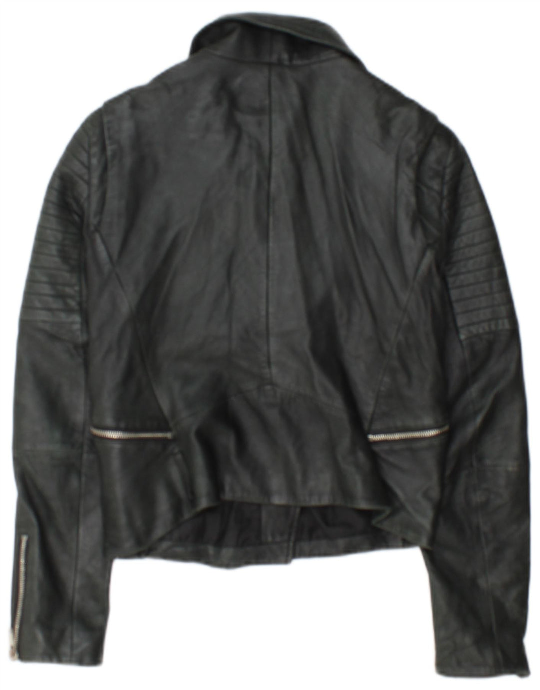 Zara Womens Crop Leather Biker Jacket UK 12 Medium Black