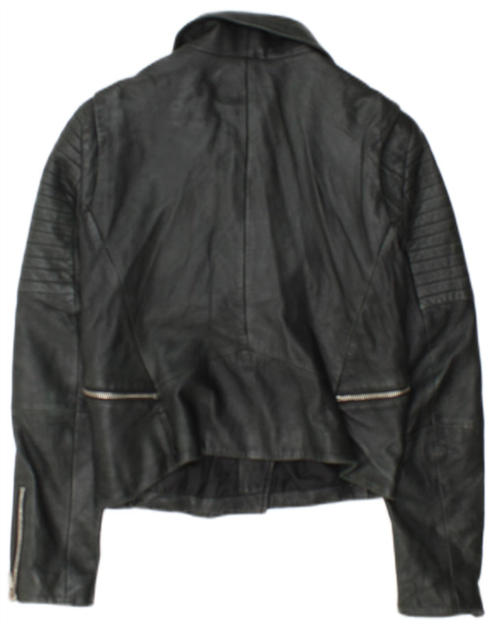 Zara Womens Crop Leather Biker Jacket UK 12 Medium Black